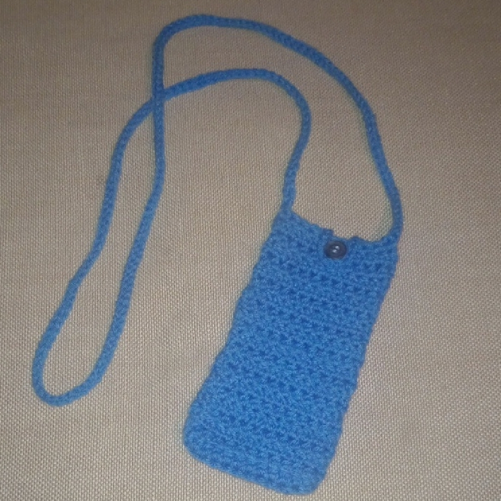 Final Price🔽Handmade Blue Crochet Crossbody Cell Phone Bag